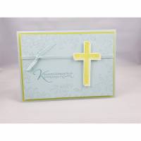 Glückwunschkarte zur Kommunion "Kreuz" in hellblau und limette Bild 1