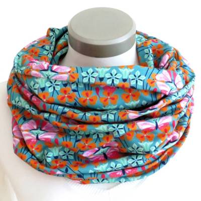 Loop Schal Damen Blumen Jersey Baumwolle bunt Schlauchschal Baumwolljersey Loopschal