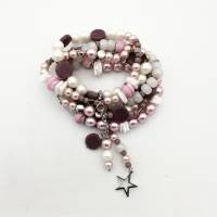 Mehrreihiges Perlen-Armband mit Stern-Anhänger in rosa weiß silber, elastisch und flexibel anpassbar Bild 4