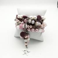Mehrreihiges Perlen-Armband mit Stern-Anhänger in rosa weiß silber, elastisch und flexibel anpassbar Bild 5