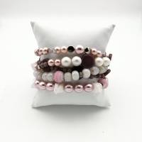 Mehrreihiges Perlen-Armband mit Stern-Anhänger in rosa weiß silber, elastisch und flexibel anpassbar Bild 7