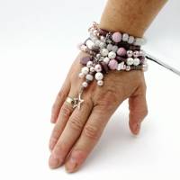 Mehrreihiges Perlen-Armband mit Stern-Anhänger in rosa weiß silber, elastisch und flexibel anpassbar Bild 8
