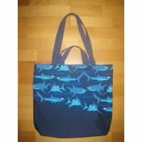 Stofftasche  Blau/Türkis/Fische aus Baumwolle mit vier Henkeln Bild 1