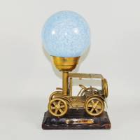 Unikat Auto Tischlampe Nachtlicht klein 24 cm einmalig Modellauto Holz Metall blau gold braun upcycling vintage Bild 1