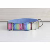 Hundehalsband mit Punkten, bunt, Regenbogen, Gurtband in hellblau, Halsband Bild 1