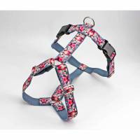 Hundegeschirr mit buntem Mosaik, geometrisch, rosa, grau, blau, Gurtband in grau, Brustgeschirr für Hunde Bild 1