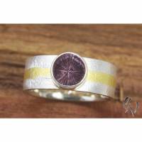 Breiter Ring aus Silber 925/- mit Feingoldstreifen und pinkfarbenem Turmalin Bild 1