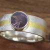Breiter Ring aus Silber 925/- mit Feingoldstreifen und pinkfarbenem Turmalin Bild 2