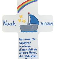 Taufkreuz Holzkreuz Kinderkreuz Segelboot  zur Taufe/Geburt/Kommunion Bild 1