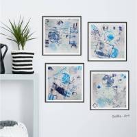 Acrylbilder Quadro Geometrix auf Malpapier in verschiedenen Blautönen, ungerahmt, Wandkunst, Wohnraumdekoration Bild 1