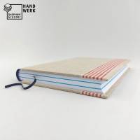 Notizbuch, A5, Vintage, Leinentuch, Mangeltuch, Rolltuch, 150 Blatt, rot blau beige, upcycling Bild 4