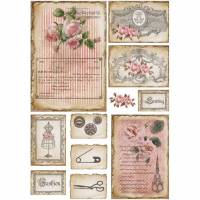 Reispapier - Motiv Strohseide - A4 - Decoupage - Vintage - Sewing - Nähen - Rose - 19019 Bild 1