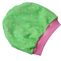 Kindermütze/Beanie wendbar ab 18 Monaten - Glückswiese grün rosa Bild 2