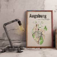 Stadtkarte AUGSBURG - Deine Lieblingsstadt I Digitaldruck Stadtplan citymap City Poster Kunstdruck Stadt Karte Bild 1