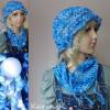 Schlauchschal und Sonnenhut Blau- Töne im Farbverlauf gehäkelt Baumwolle Bild 4