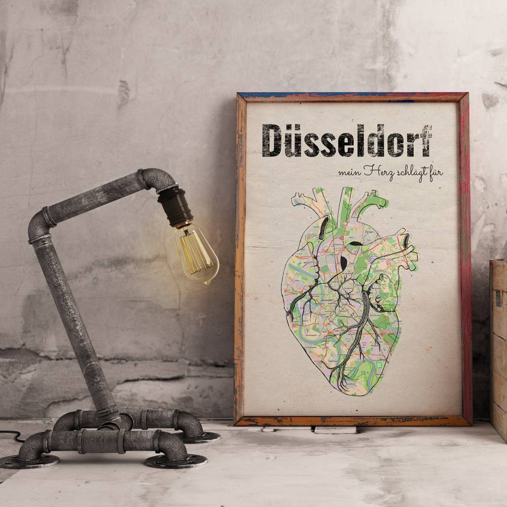 Stadtkarte DÜSSELDORF - Deine Lieblingsstadt I Digitaldruck Stadtplan citymap City Poster Kunstdruck Stadt Karte Bild 1