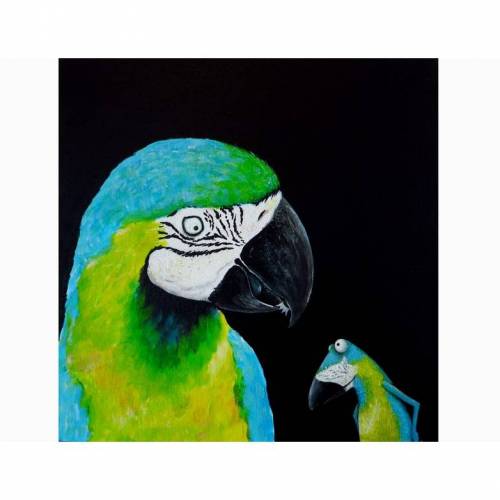 ARAFROSCH-Leinwanddruck auf Bestellung, Ara Bild, Frosch Bild, Froschbild, lustiges Bild, Papagei Bild, Blauer Ara, Froschkönig, Frosch