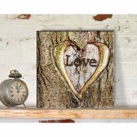 Baumherz LOVE Romantisches Bild auf Holz Leinwand Print Wanddeko Landhausstil Rustikal Shabby Chic handmade kaufen Bild 1