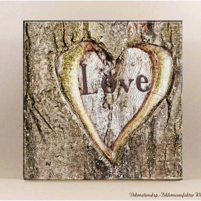 LOVE Baumherz, Romantisches Wandbild auf Holz Leinwandbild Kunstdruck Wanddeko im rustikalen Shabby Landhausstil kaufen