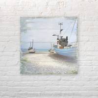 BOOTE AM STRAND maritimes Wandbild auf Holz Leinwand Print Landhausstil Vintage Style Shabby Chic handmade günsti kaufen Bild 1