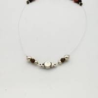 Materialmix Perlen-Halskette mit Lavastein in braun silber 43 cm mit Magnetverschluss handgemachtes Unikat Bild 5