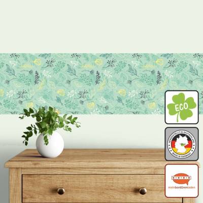 ECO Vliesbordüre: Blätter & Blumenstängel grün - 20 cm Höhe