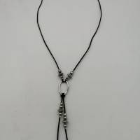 Lange Perlen- Halskette in schwarz silber 62 cm, handgemachtes Unikat Bild 1