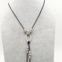 Lange Perlen- Halskette in schwarz silber 62 cm, handgemachtes Unikat Bild 7