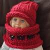 SET hat & shawl MÜTZE und SCHLAUCHSCHAL Baby Kleinkind Strick- Set Rollränder Dunkelrot gestrickt Kuschelwolle Lana Grossa Bild 4