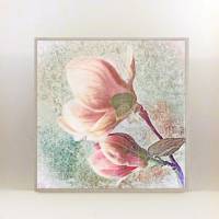 MAGNOLIA Blumenbild auf Holz Leinwand Kunstdruck Frühlingsblumen Wanddeko Landhausstil Shabby Chic Vintage Style kaufen Bild 1