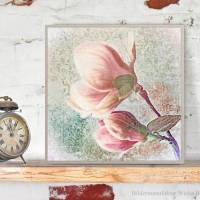 MAGNOLIA Blumenbild auf Holz Leinwand Kunstdruck Frühlingsblumen Wanddeko Landhausstil Shabby Chic Vintage Style kaufen Bild 5