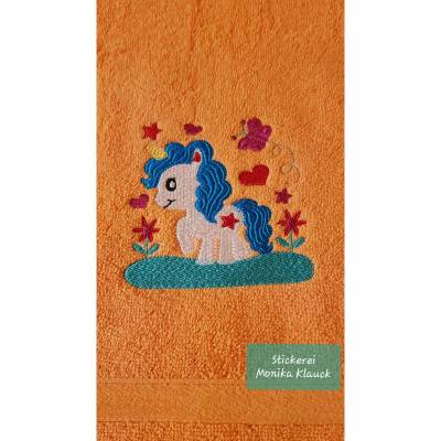 Handtuch, orange, 50x100, mit Einhorn und nach Wunsch mit Namen