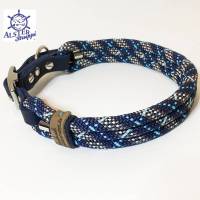 Hundehalsband verstellbar blau türkis braun weiß mit Leder und Schnalle Bild 1