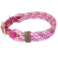 Hundehalsband verstellbar rosa bordeaux pink weiß mit Leder und Schnalle Bild 1