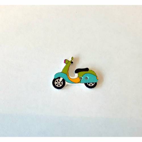 Holzknopf Mofa Motorroller grün/hellblau