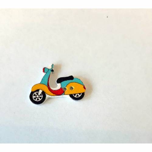 Holzknopf Mofa Motorroller hellblau/gelb