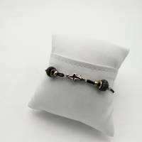 Leder- Perlen-Armband, mit Lavaperlen und Kreuz variabel, Geschenk Kommunion Konfirmation Bild 5