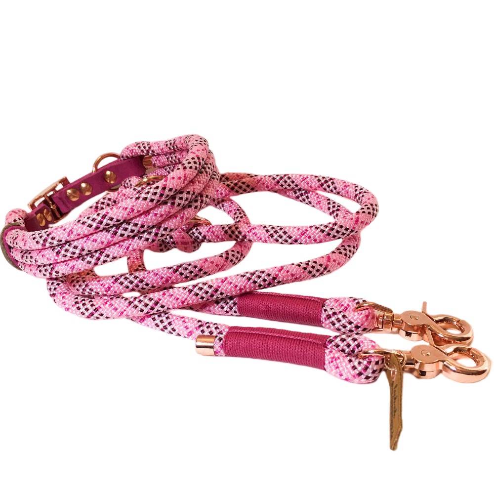 Leine Halsband Set rosa bordeaux pink weiß, für mittelgroße Hunde, verstellbar Bild 1