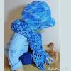 Mama- Baby- Set Blau im Farbverlauf / Baby- Hütchen und Mama- Schal gehäkelt Baumwolle Bild 5