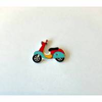 Holzknopf Mofa Motorroller rot/hellblau Bild 1