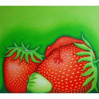 Erdbeerfrosch, Leinwanddruck, Erdbeere, Frosch, Bild für Küche, Bilder, Froschkönig, witziges Bild, Erdbeerbild. Bild Esszimmer, Stilleben Bild 1