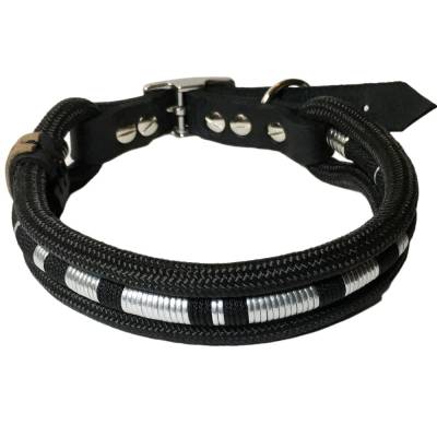 Edles Hundehalsband verstellbar schwarz silber Leder und Schnalle Edelstahl