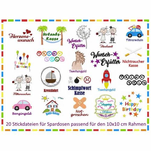 Stickdateien für Spardosen - Mega-Set 10x10