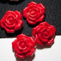 4 rote Rosen Knöpfe 35mm, Kunststoffknöpfe, Mantelknöpfe, Jackenknöpfe, Dekoknöpfe, große Knöpfe, Trödel Dings da Bild 1