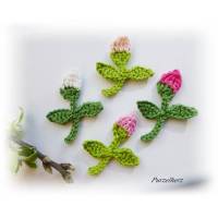 Häkelblume mit Blättern - 1 Rose nach Wahl,Tulpe, Rose - Knospe,Häkelapplikation,Tischdeko,grün,rosa Bild 1