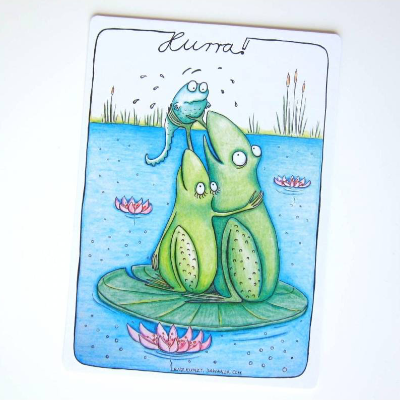 7 Karten zur Geburt, Hurra, Glückwunschkarte, Entbindung, Nachwuchs, Baby Karte, Geburtsanzeige, Taufe Einladung, Frosch Karte, Geburtskarte