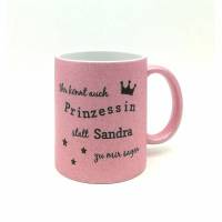 Glitzertasse personalisiert mit Namen "Prinzessin" / Tasse mit Glitzer Individualisierbar/ Kaffeebecher / Teetasse Bild 1