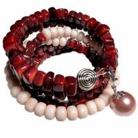 Spiralarmreif in den Farben Rotbraun und Rosé mit Perlen- Anhänger Bild 1