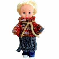 Puppenkleid Tunika langer Pullover Dunkelorange Ocker Grau für ein schlankes Puppenkind von 25 cm Größe gestrickt Bild 1