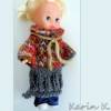 Puppenkleid Tunika langer Pullover Dunkelorange Ocker Grau für ein schlankes Puppenkind von 25 cm Größe gestrickt Bild 4